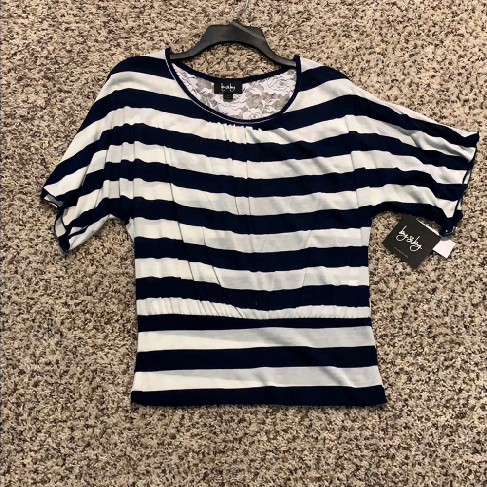 Blue and white striped blouse